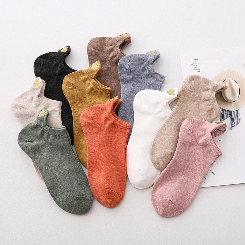 4 Pairs Lot Fashion Socks Women 2022 New Spring Cotton Color Novelty Girls Cute Heart Embroidery Casual Funny Ankle Socks Pack