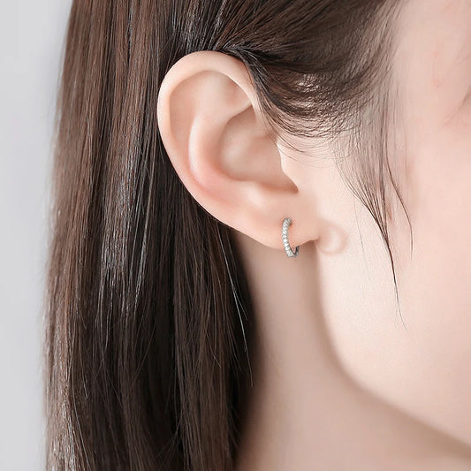 925 Sterling Silver Clip-On Earrings – Zircon C-Type No-Hole Design with Rhinestones for Women & Girls