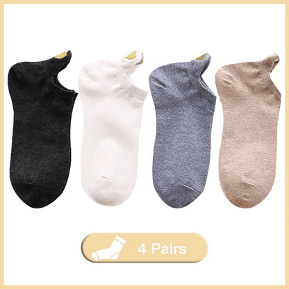 4 Pairs Lot Fashion Socks Women 2022 New Spring Cotton Color Novelty Girls Cute Heart Embroidery Casual Funny Ankle Socks Pack