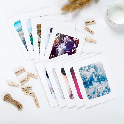 10-Piece DIY Kraft Paper Photo Frame Set – With Clips & String | Wall Hanging Picture Album for Home Decoration