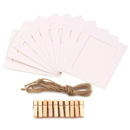 10-Piece DIY Kraft Paper Photo Frame Set – With Clips & String | Wall Hanging Picture Album for Home Decoration