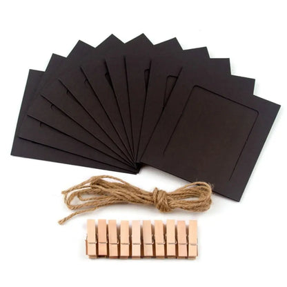 10-Piece DIY Kraft Paper Photo Frame Set – With Clips & String | Wall Hanging Picture Album for Home Decoration