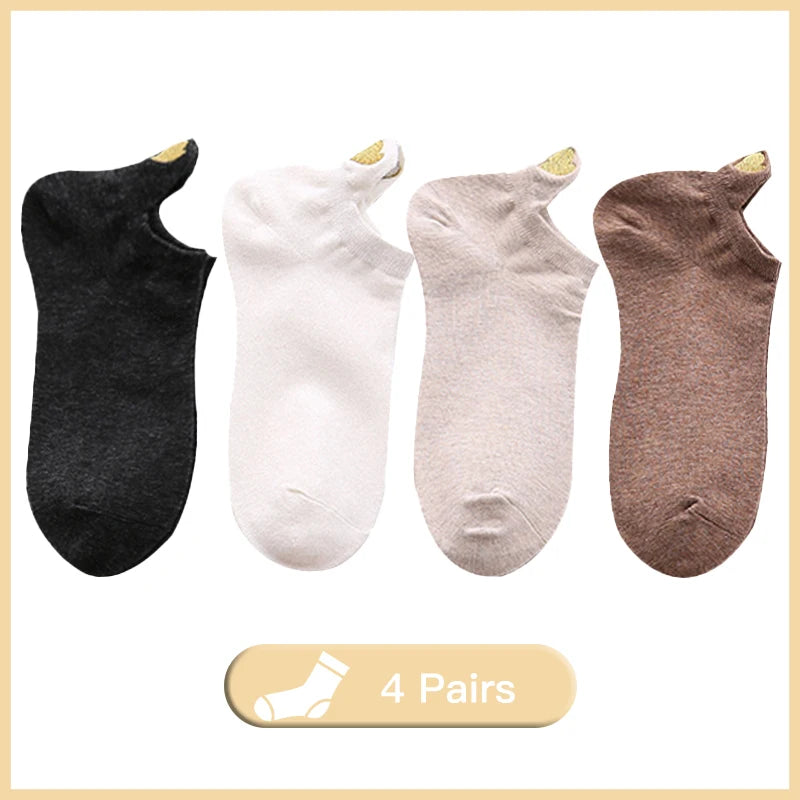 4 Pairs Lot Fashion Socks Women 2022 New Spring Cotton Color Novelty Girls Cute Heart Embroidery Casual Funny Ankle Socks Pack