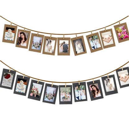 10-Piece DIY Kraft Paper Photo Frame Set – With Clips & String | Wall Hanging Picture Album for Home Decoration