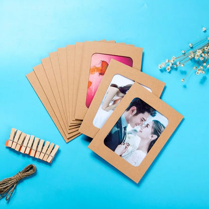 10-Piece DIY Kraft Paper Photo Frame Set – With Clips & String | Wall Hanging Picture Album for Home Decoration