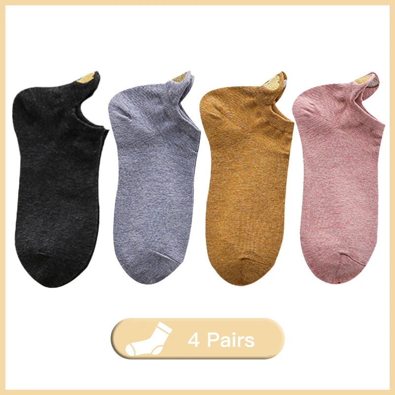4 Pairs Lot Fashion Socks Women 2022 New Spring Cotton Color Novelty Girls Cute Heart Embroidery Casual Funny Ankle Socks Pack