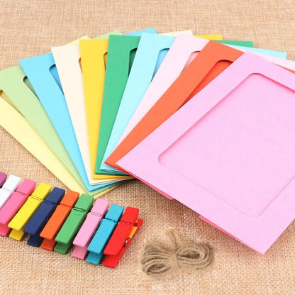 10-Piece DIY Kraft Paper Photo Frame Set – With Clips & String | Wall Hanging Picture Album for Home Decoration