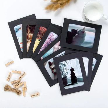 10-Piece DIY Kraft Paper Photo Frame Set – With Clips & String | Wall Hanging Picture Album for Home Decoration