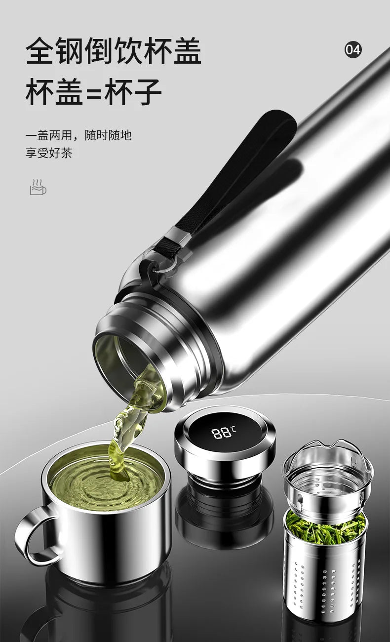 1200ML Smart Thermos – LED Temp Display, Hot & Cold Bottle for Outdoor & Sports