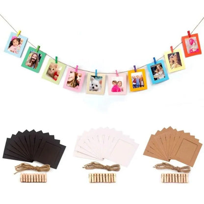 10-Piece DIY Kraft Paper Photo Frame Set – With Clips & String | Wall Hanging Picture Album for Home Decoration