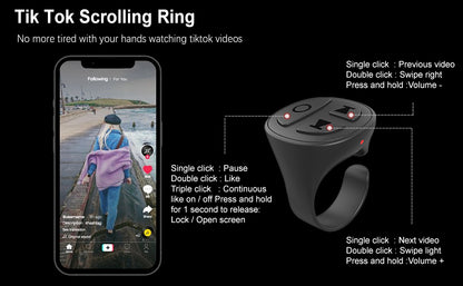 Bluetooth Scrolling Ring – TikTok Remote Controller for Hands-Free Swiping & Selfies"